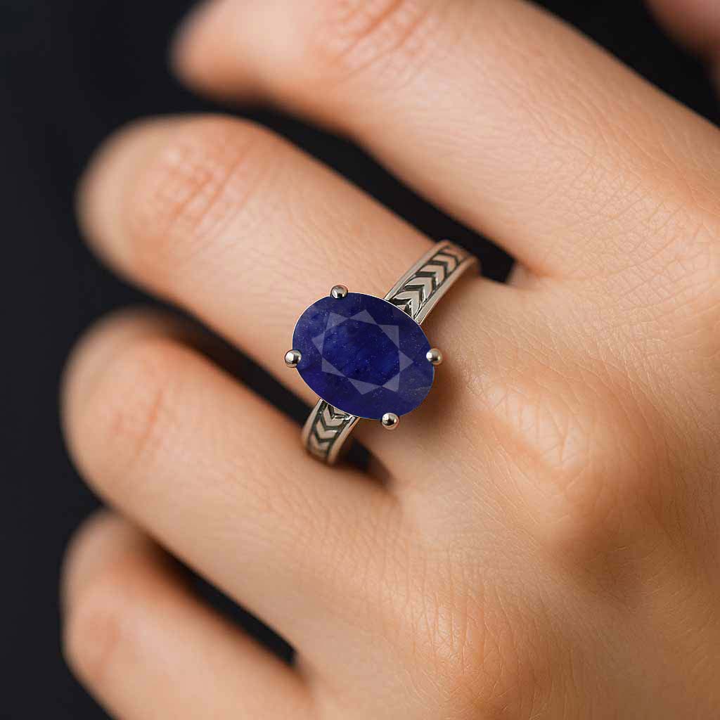Classic Blue Sapphire Stone Sterling Silver Ring for Women