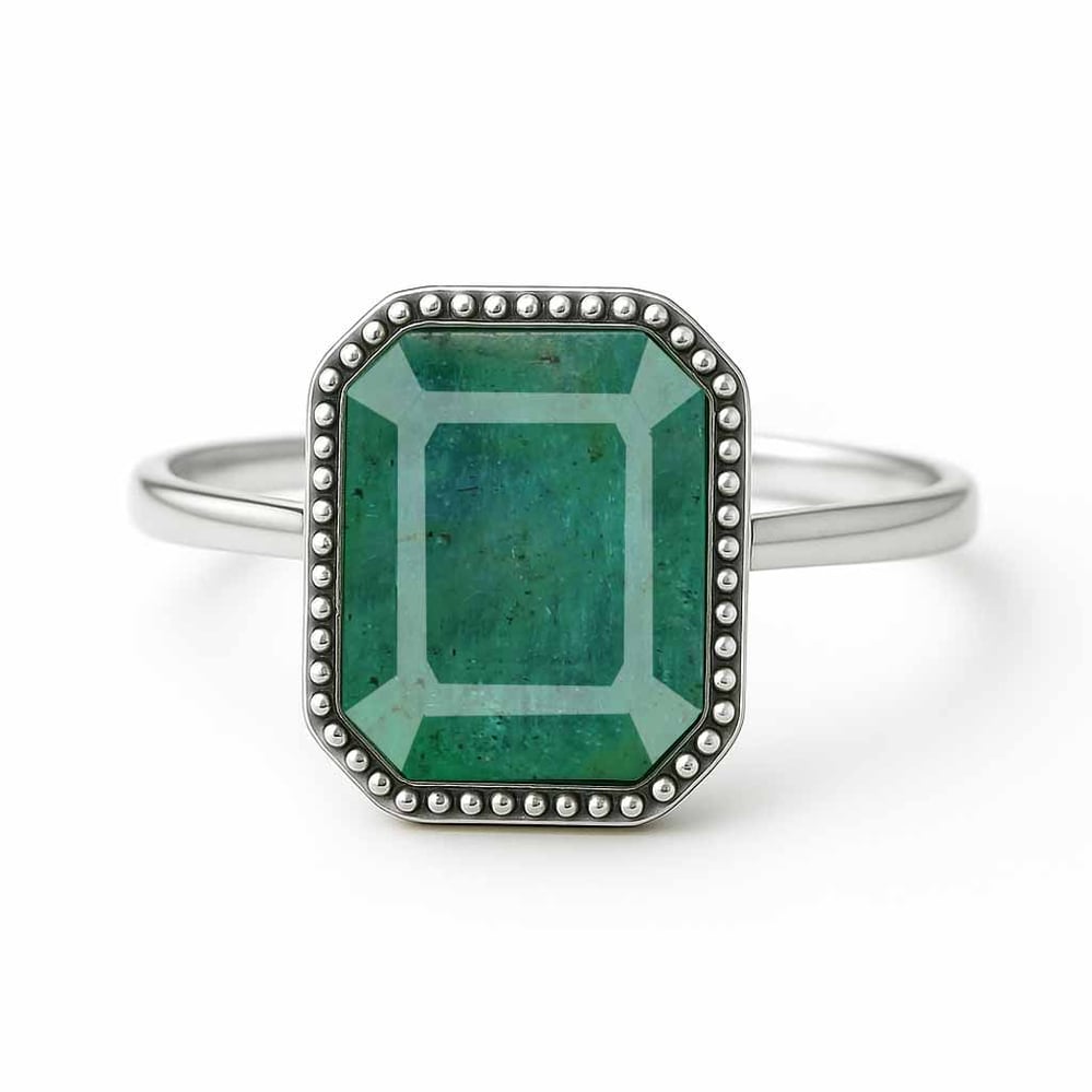 Classic Regal 925 Sterling Silver Panna (Emerald) Women’s Ring