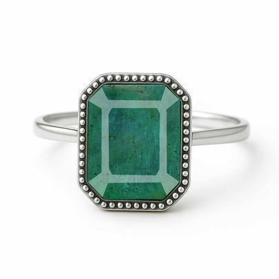 Classic Regal 925 Sterling Silver Panna (Emerald) Women’s Ring