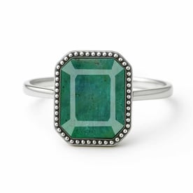 Classic Regal 925 Sterling Silver Panna (Emerald) Women’s Ring