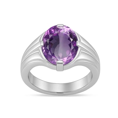 Classic Sterling Silver Amethyst Gemstone Ring for Male