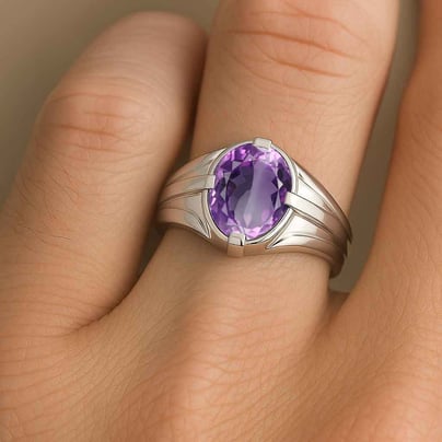 Classic Sterling Silver Amethyst Gemstone Ring for Male