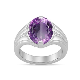 Classic Sterling Silver Amethyst Gemstone Ring for Male