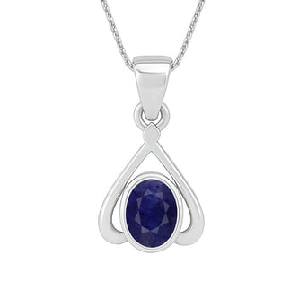 Classic Sterling Silver Blue Sapphire Gemstone Pendant