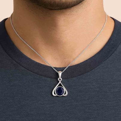Classic Sterling Silver Blue Sapphire Gemstone Pendant