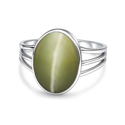 Classic Sterling Silver Cat's Eye Gemstone Ring for Male
