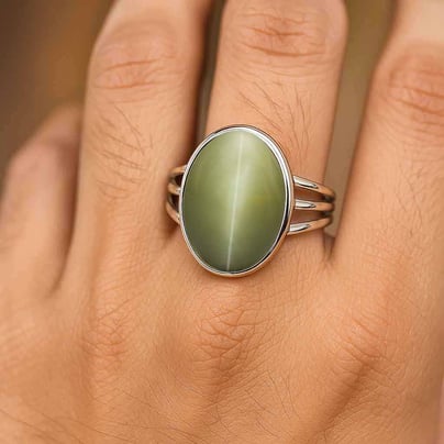 Classic Sterling Silver Cat's Eye Gemstone Ring for Male