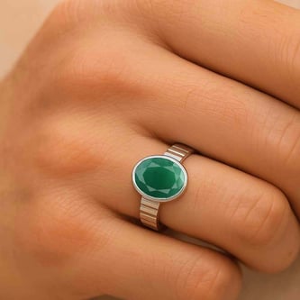 Classic Sterling Silver Emerald Gemstone Ring for Male