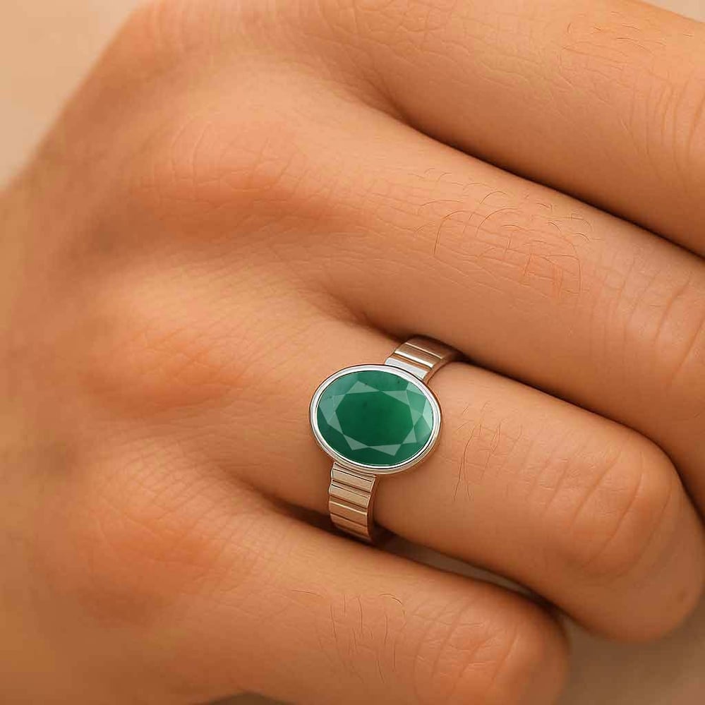 Classic Sterling Silver Emerald Gemstone Ring for Male