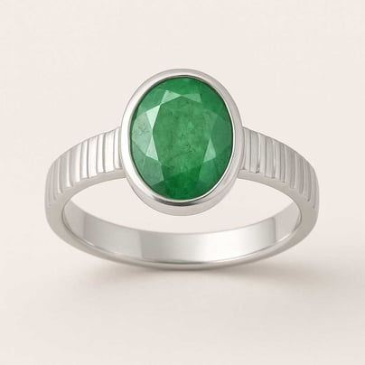 Classic Sterling Silver Emerald Gemstone Ring for Male