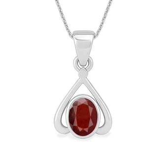 Classic Sterling Silver Hessonite Gomed Gemstone Pendant