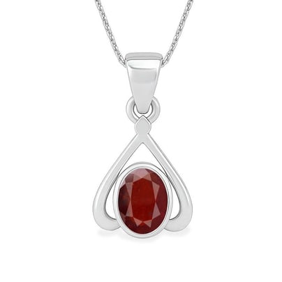 Classic Sterling Silver Hessonite Gomed Gemstone Pendant