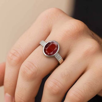 Classic Sterling Silver Hessonite Gomed Gemstone Ring for Male