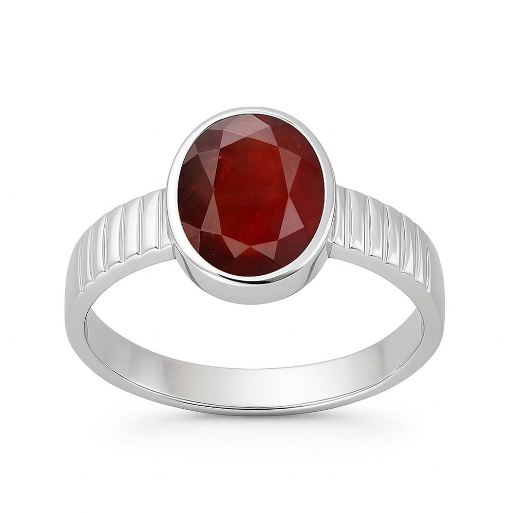 Classic Sterling Silver Hessonite Gomed Gemstone Ring for Male