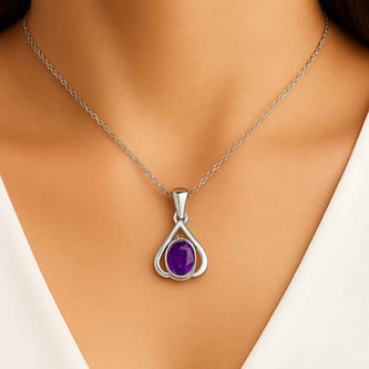 Classic Sterling Silver Natural Amethyst Gemstone Pendant