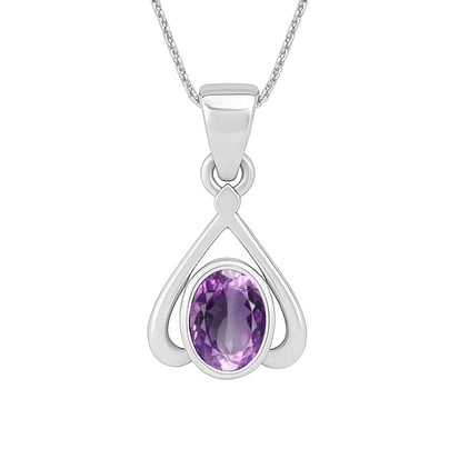 Classic Sterling Silver Natural Amethyst Gemstone Pendant