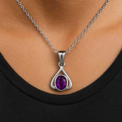 Classic Sterling Silver Natural Amethyst Gemstone Pendant