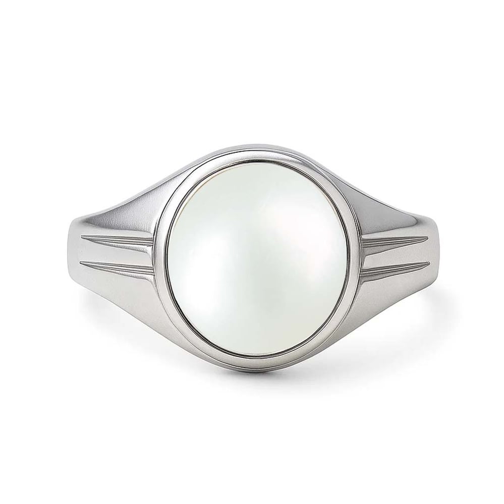 Classic Sterling Silver Pearl Gemstone Ring for Male