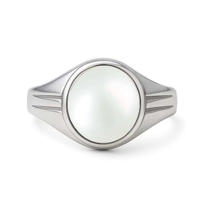 Classic Sterling Silver Pearl Gemstone Ring for Male