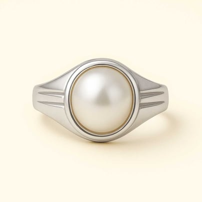 Classic Sterling Silver Pearl Gemstone Ring for Male