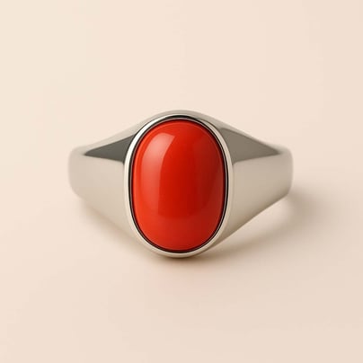 Classic Sterling Silver Red Coral Gemstone Ring for Male