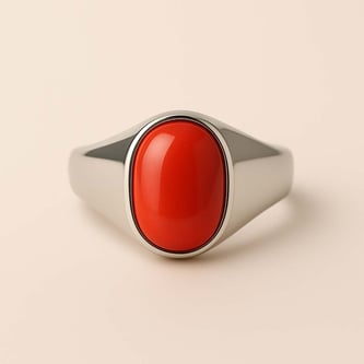 Classic Sterling Silver Red Coral Gemstone Ring for Male