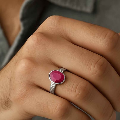 Classic Sterling Silver Ruby Gemstone Ring for Male