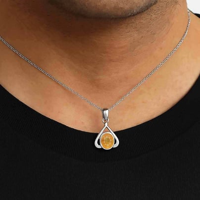 Classic Sterling Silver Yellow Sapphire Gemstone Pendant
