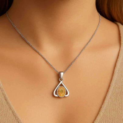 Classic Sterling Silver Yellow Sapphire Gemstone Pendant