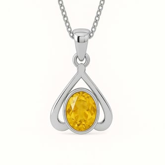 Classic Sterling Silver Yellow Sapphire Gemstone Pendant