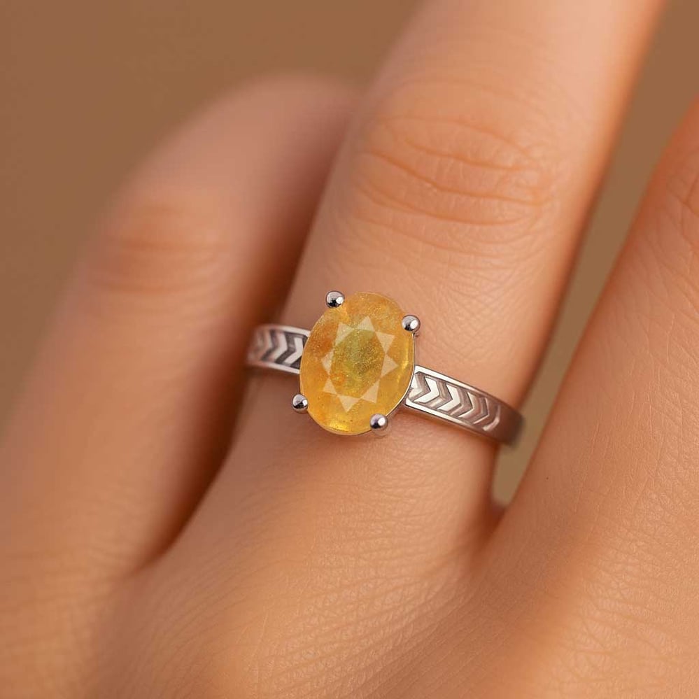 Classic Yellow Sapphire Stone Sterling Silver Ring for Women