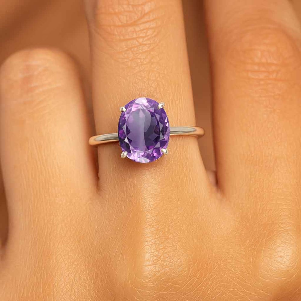 Designer Sterling Silver Amethyst Gemstone Ring for Her