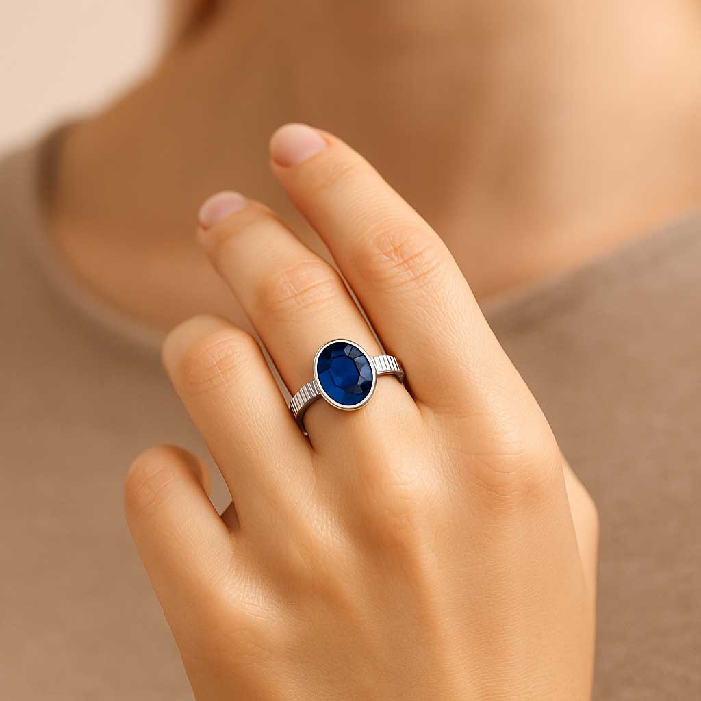 Designer Sterling Silver Blue Sapphire Gemstone Ring for Her