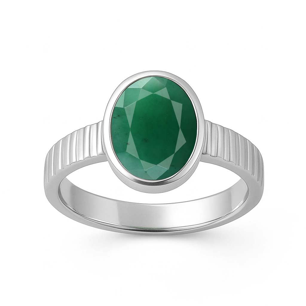 Designer Sterling Silver Emerald Gemstone Ring for Her