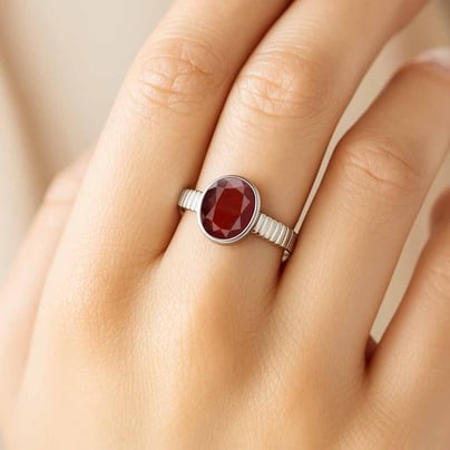 Designer Sterling Silver Hessonite Gomed Gemstone Ring for Her