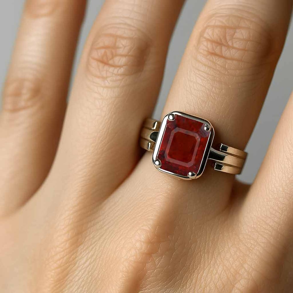 Elegant 925 Silver  Hessonite Gomed Stone Ring for Her