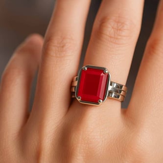 Elegant 925 Silver Manik (Ruby) Stone Ring for Her