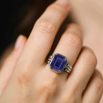 Elegant 925 Silver Neelam (Blue Sapphire) Ring for Her