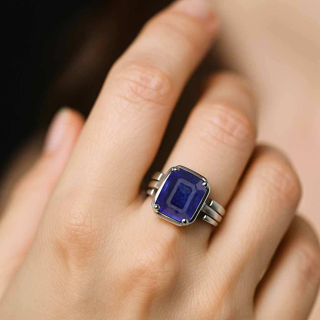 Elegant 925 Silver Neelam (Blue Sapphire) Ring for Her