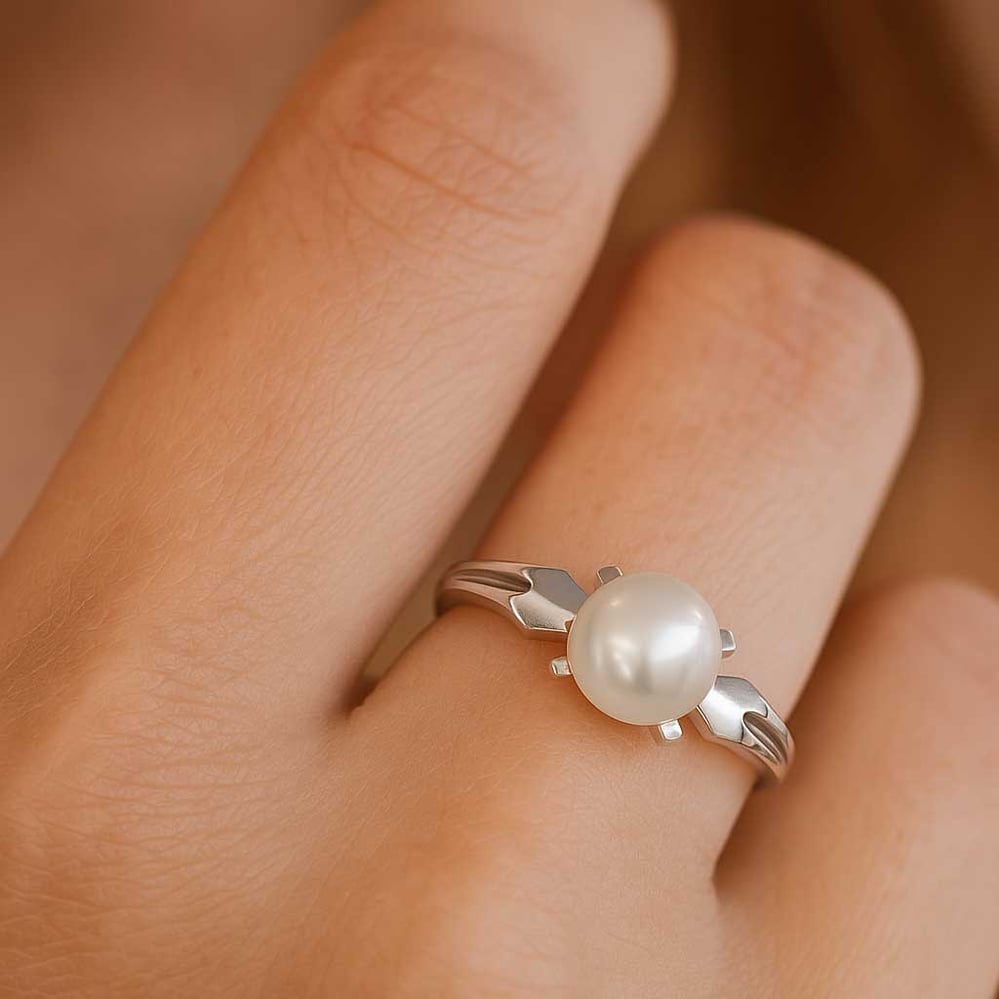 Elegant 925 Silver Pearl Stone Ring for Her
