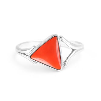 Elegant 925 Silver Triangle Red Coral Stone Ring for Her