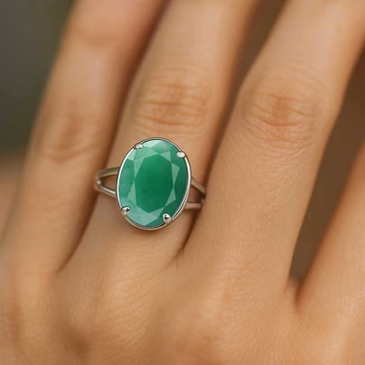 Elegant Craft 925 Silver Emerald Ratna Ladies’ Ring