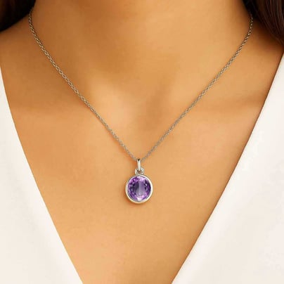 Elegant Sterling Silver Amethyst Ratna Pendant