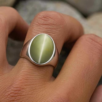Elegant Sterling Silver Cat's Eye Men’s Ring