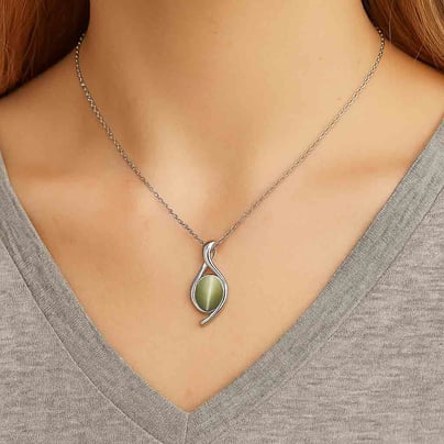 Elegant Sterling Silver Cat's Eye Pendant
