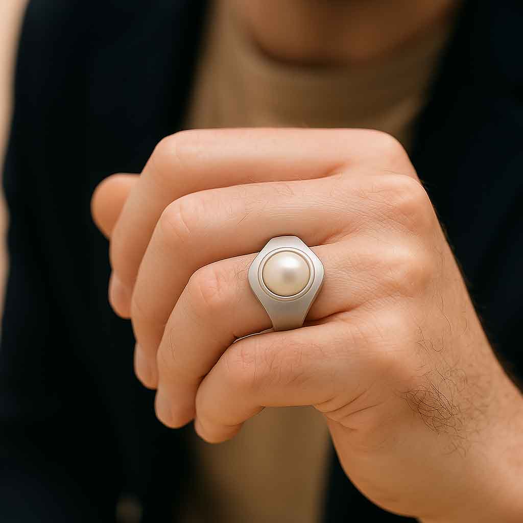 Elegant Sterling Silver Pearl Men’s Ring