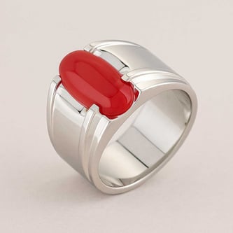 Elegant Sterling Silver Red Coral Men’s Ring