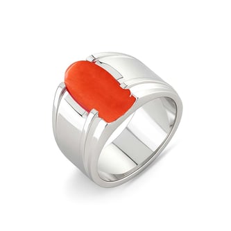 Elegant Sterling Silver Red Coral Men’s Ring