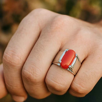 Elegant Sterling Silver Red Coral Men’s Ring