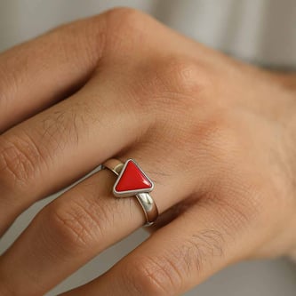 Elegant Sterling Silver Triangle Red Coral (Moonga) Men’s Ring
